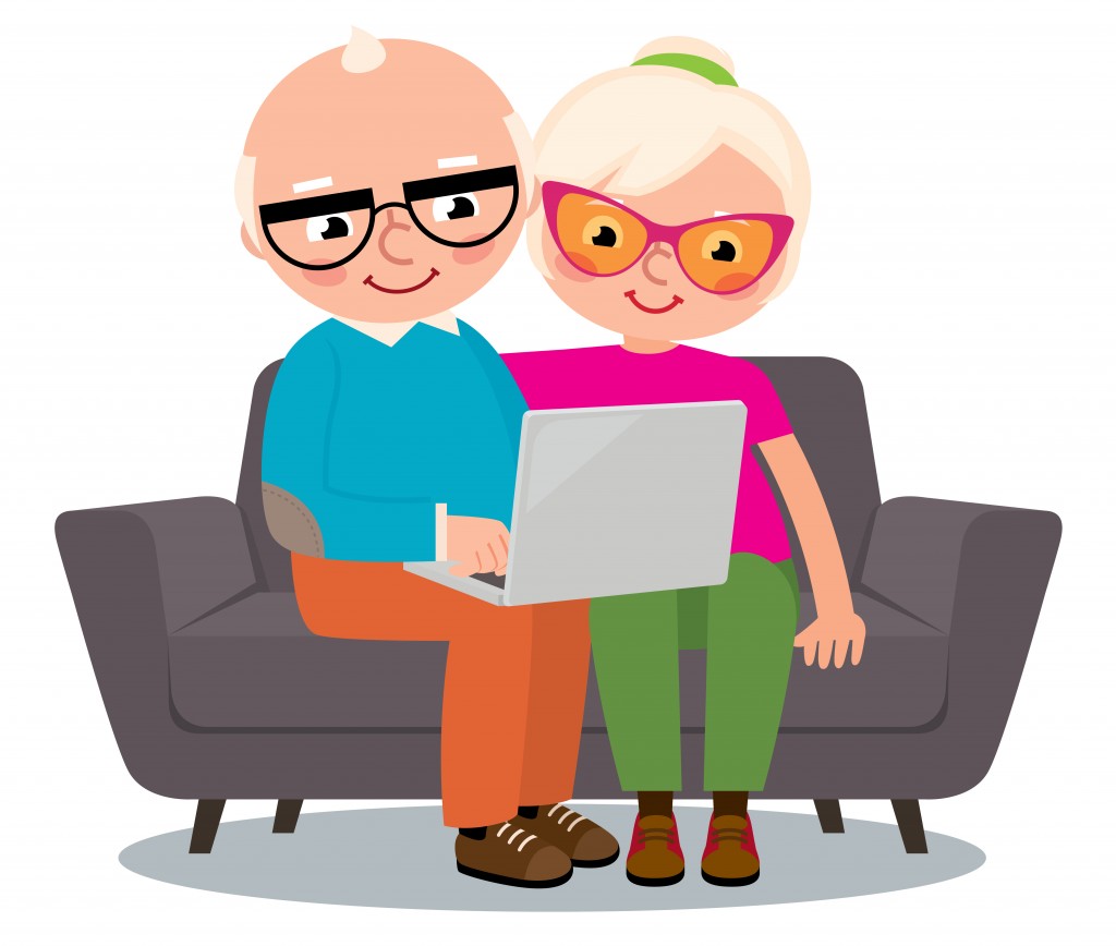senior couple on internet with laptop illustration